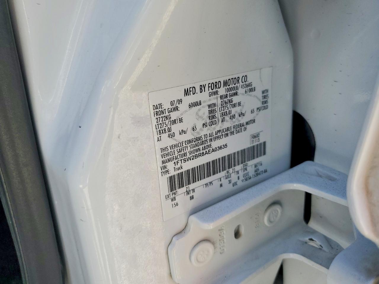 2010 Ford F250 Super Duty White vin: 1FTSW2BR8AEA03635