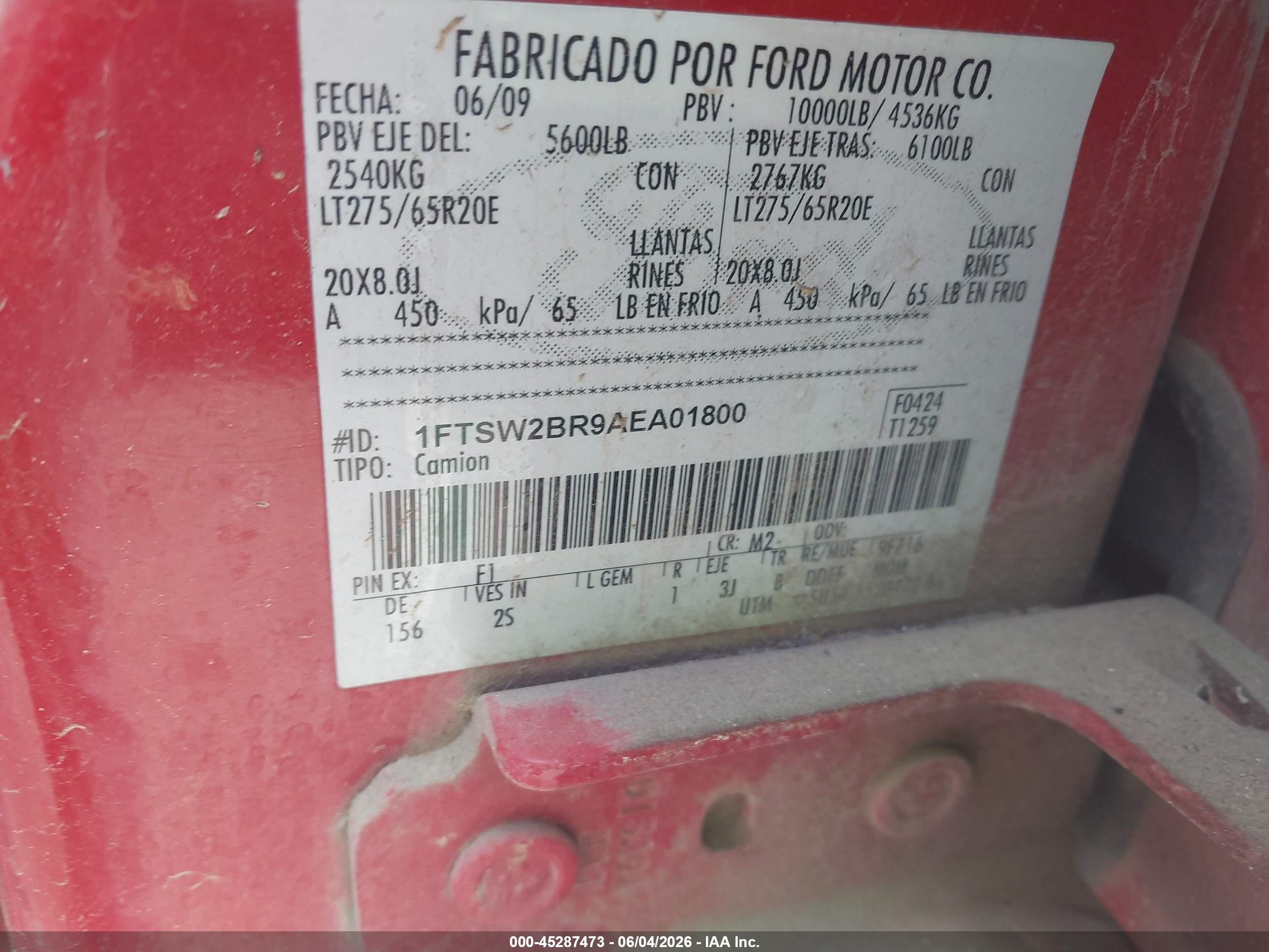 2010 Ford F-250   Red vin: 1FTSW2BR9AEA01800