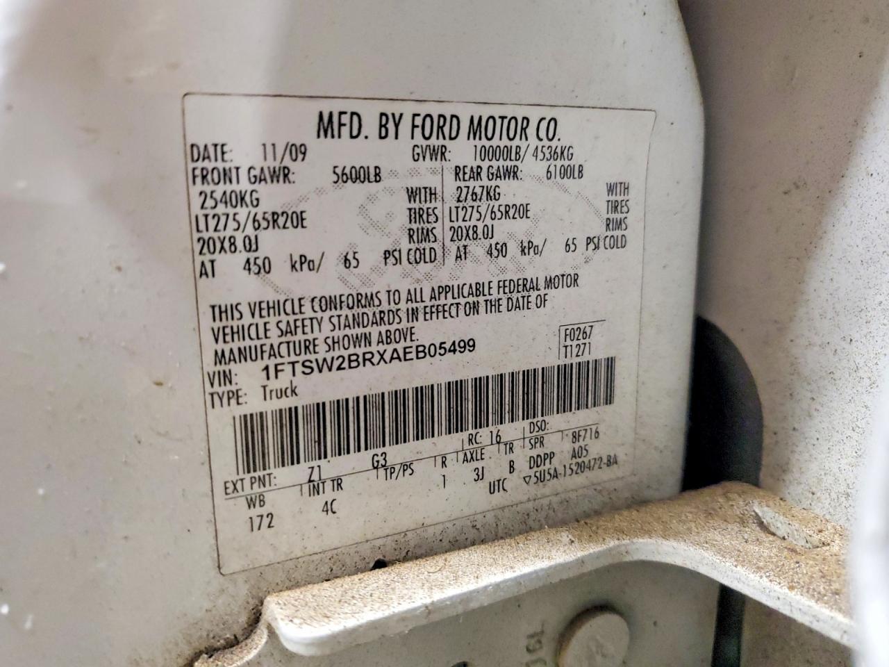 2010 Ford F250 Super Duty White vin: 1FTSW2BRXAEB05499