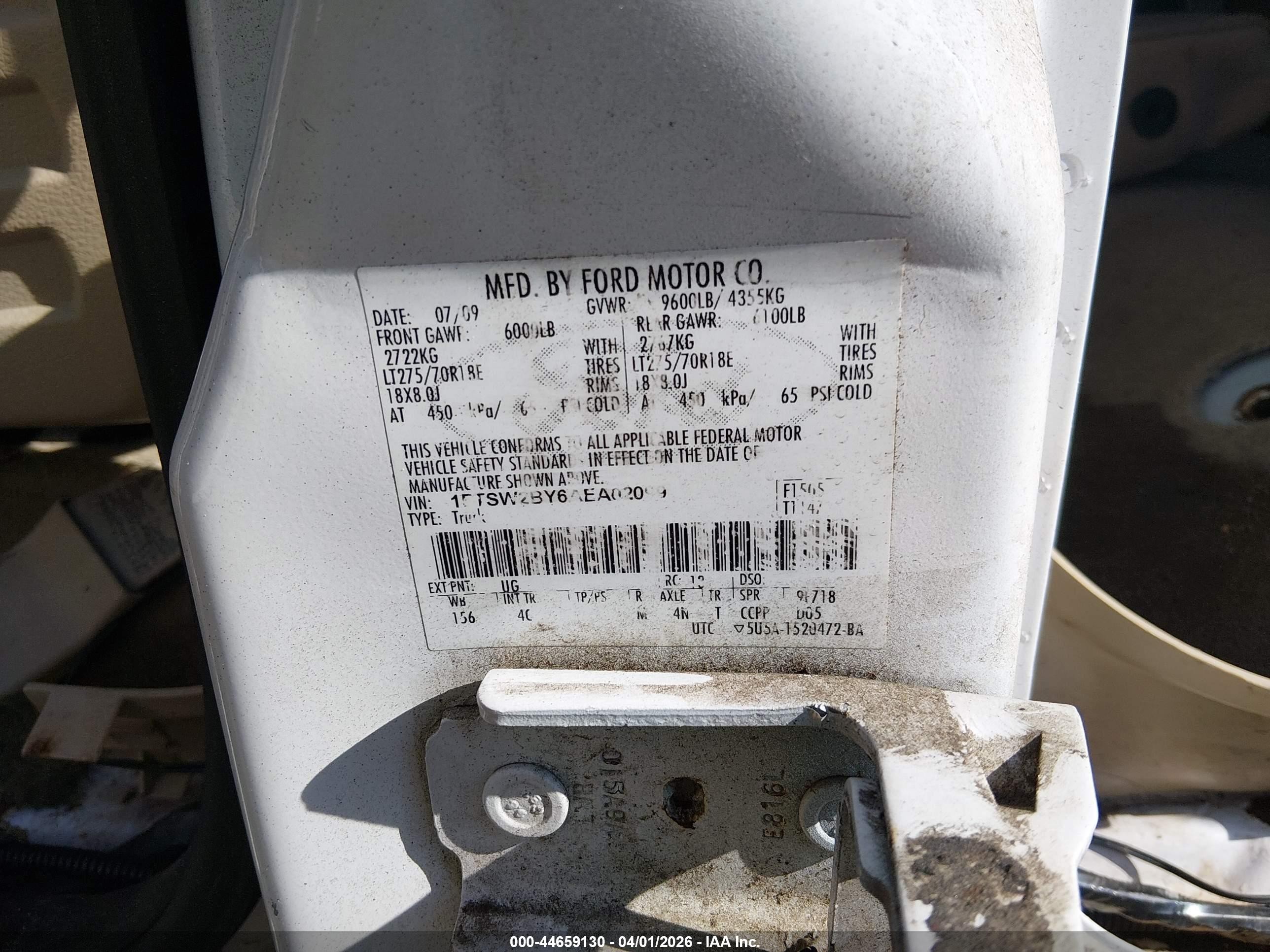 2010 Ford F-250 Cabela's/king Ranch/lariat/xl/xlt White vin: 1FTSW2BY6AEA02099