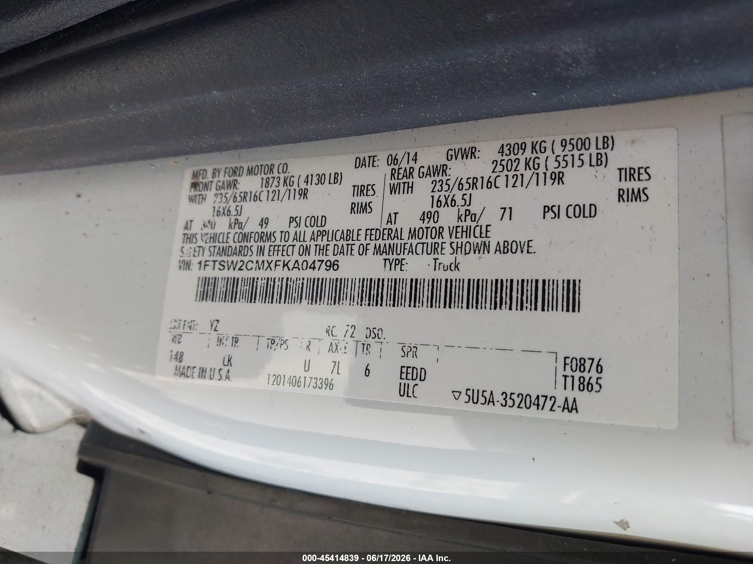 2015 Ford Transit-350   White vin: 1FTSW2CMXFKA04796