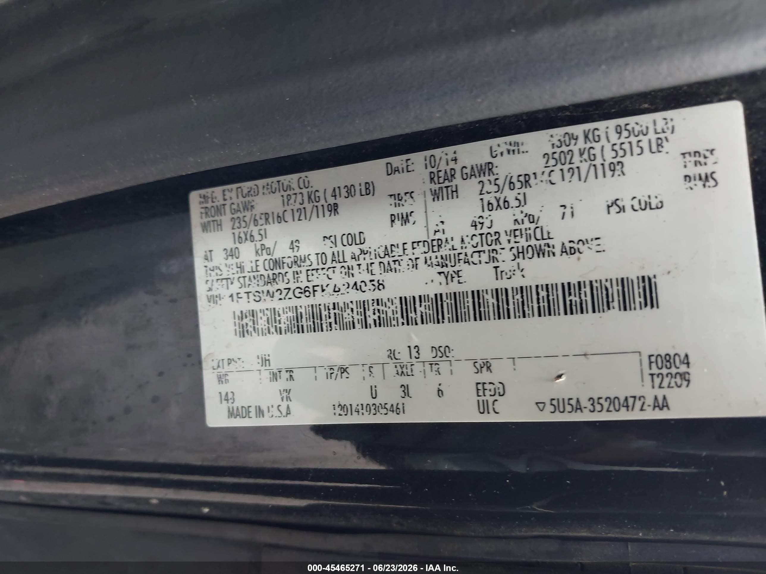2015 Ford Transit-350   Черный vin: 1FTSW2ZG6FKA24058