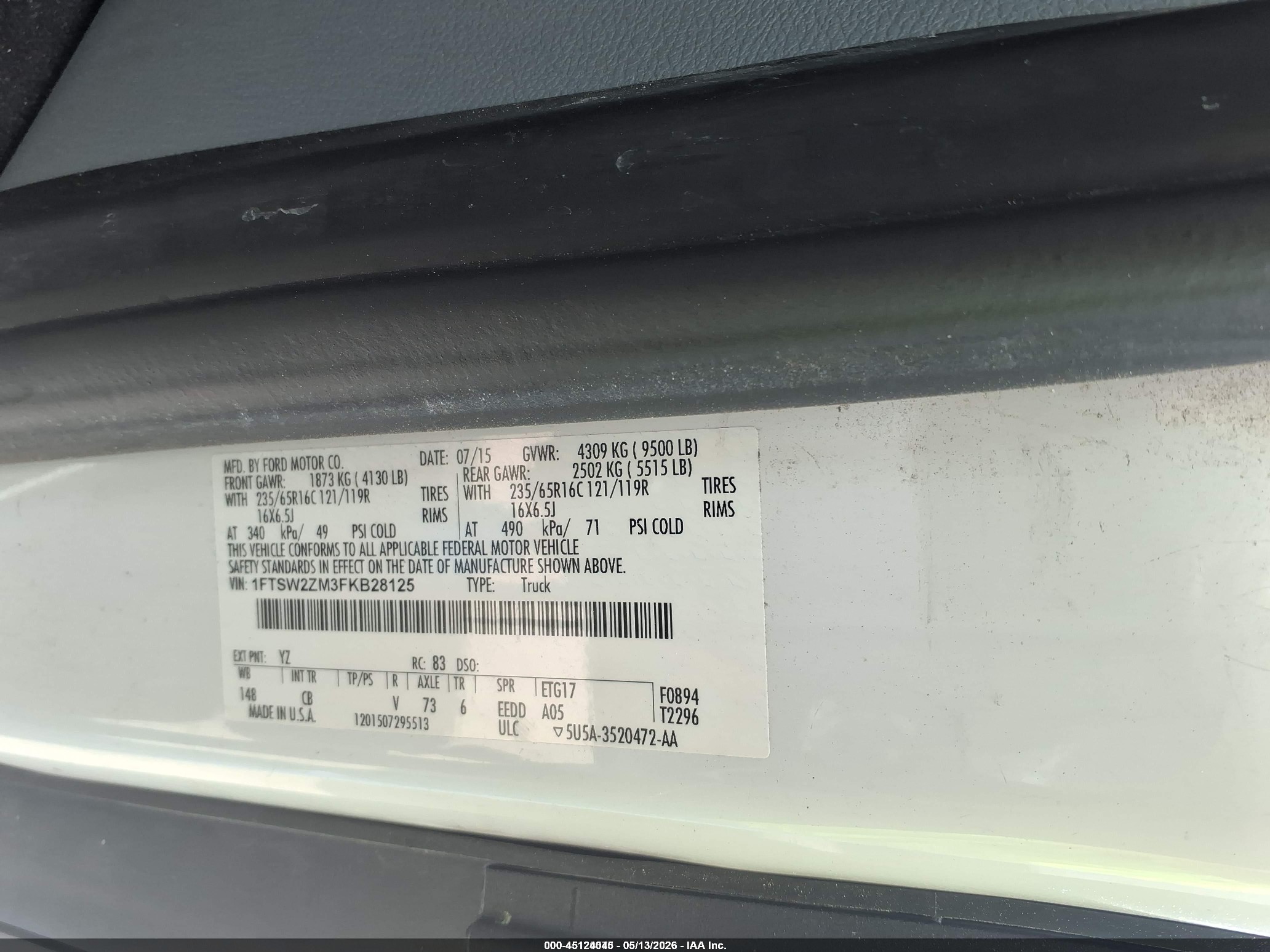 2015 Ford Transit-350   White vin: 1FTSW2ZM3FKB28125