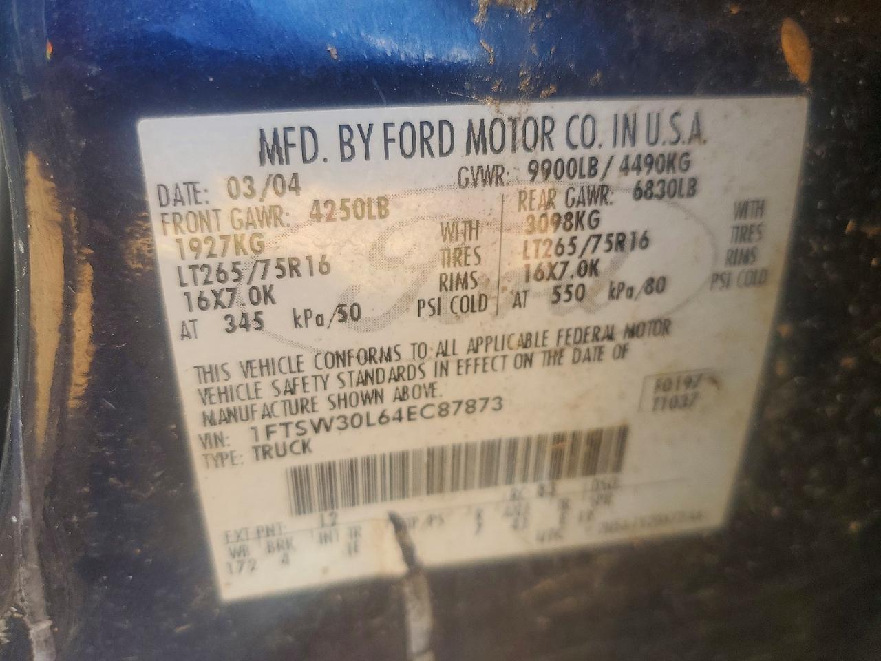 2004 Ford F350 Srw Super Duty White vin: 1FTSW30L64EC87873