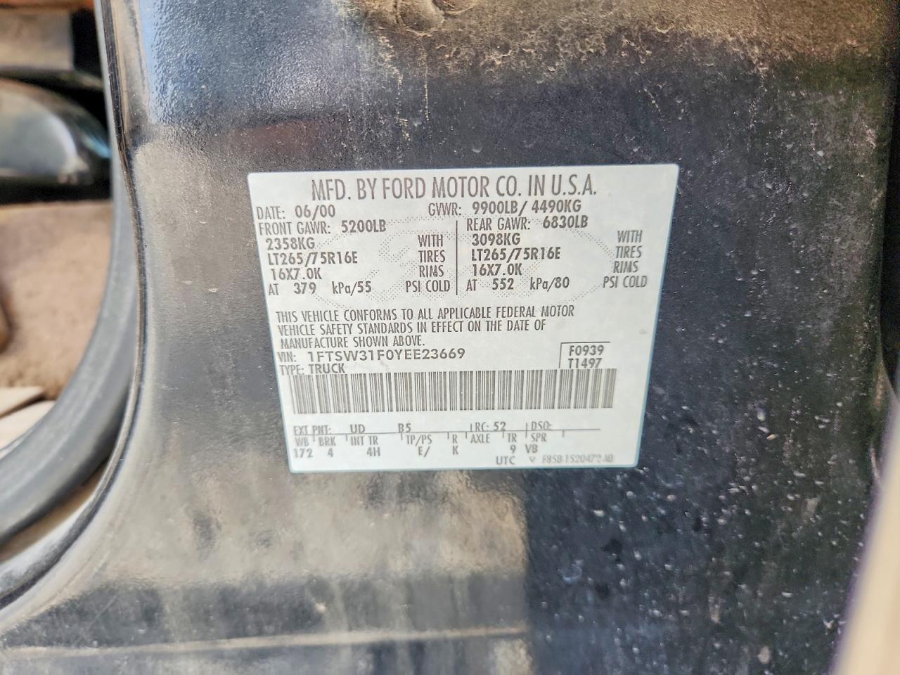 2000 Ford F350 Srw Super Duty Black vin: 1FTSW31F0YEE23669