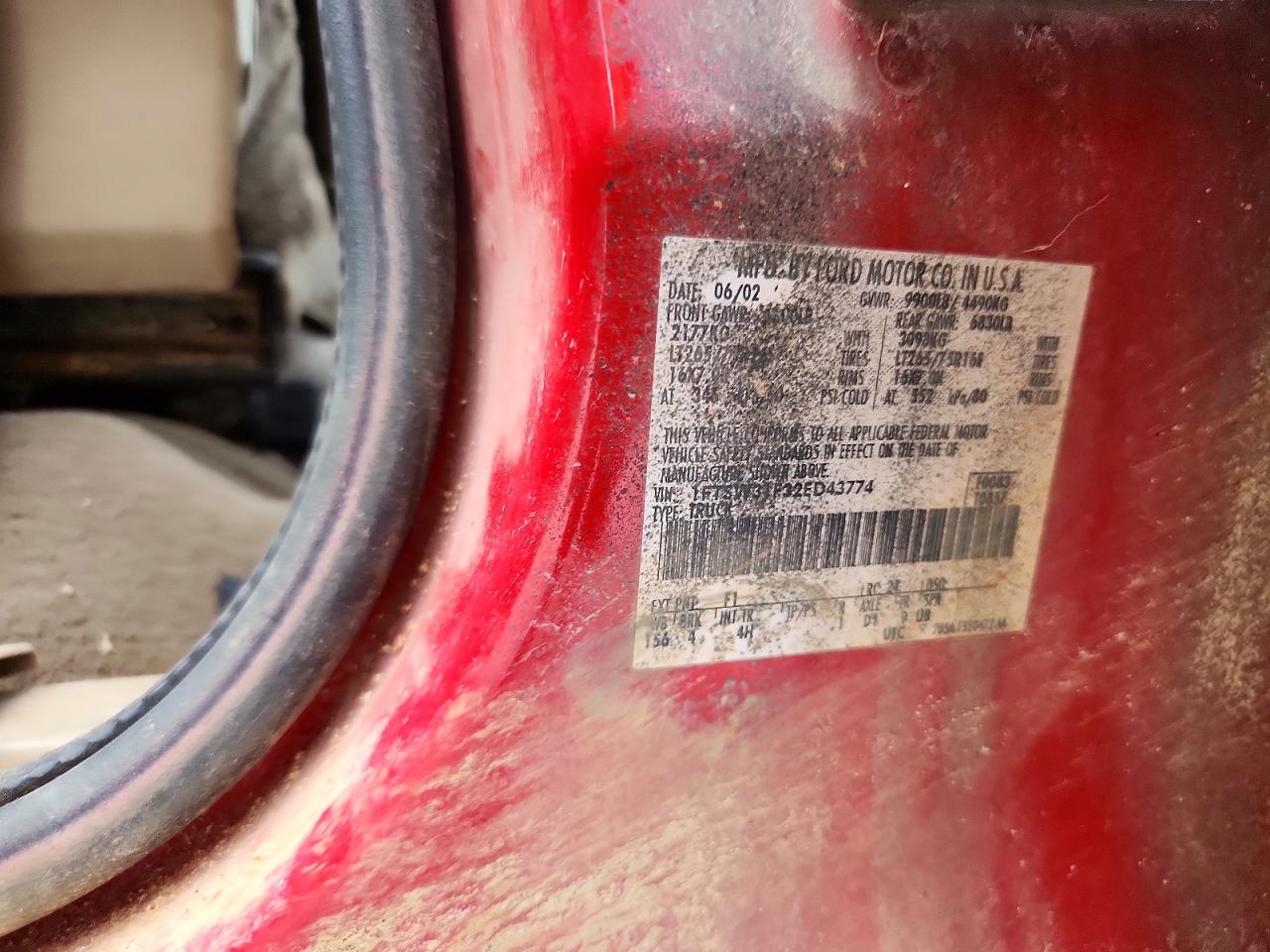 2002 Ford F350 Srw Super Duty Red vin: 1FTSW31F32ED43774