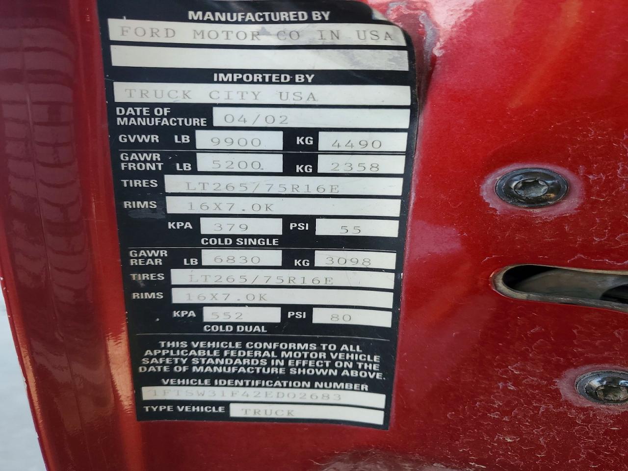 2002 Ford F350 Srw Super Duty Burgundy vin: 1FTSW31F42ED02683