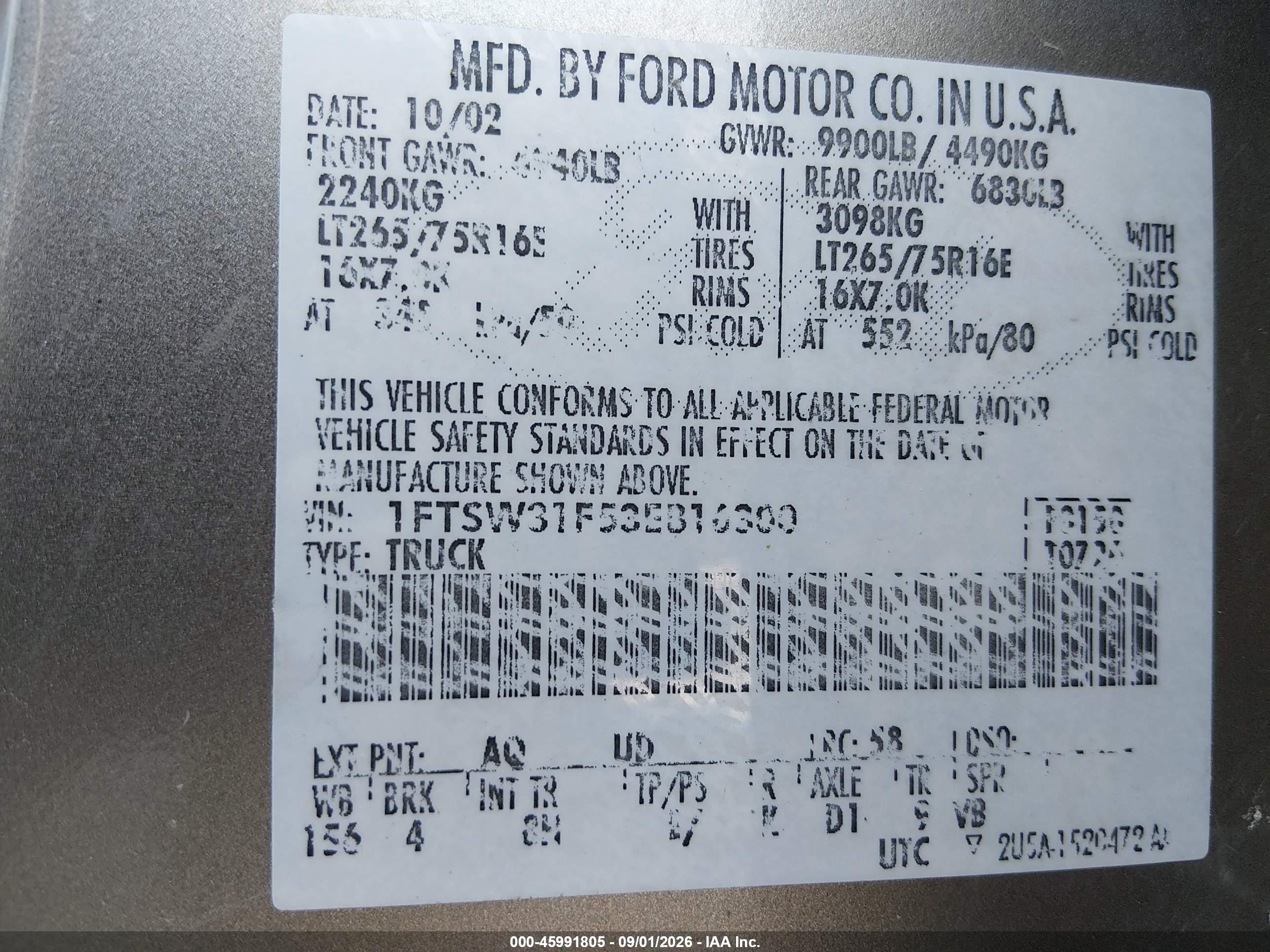 2003 Ford F-350   Tan vin: 1FTSW31F53EB16300