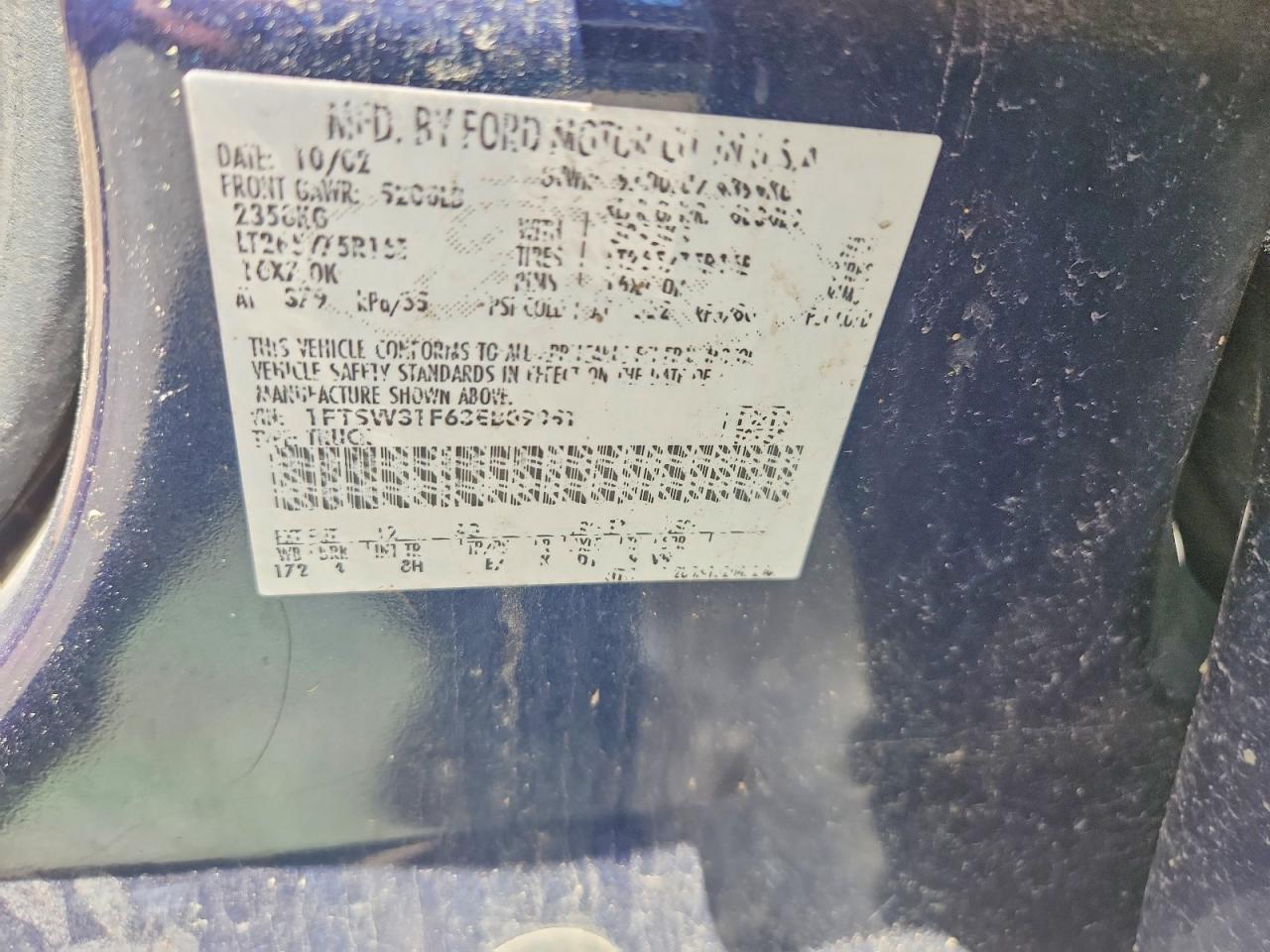 2003 Ford F350 Srw Super Duty Blue vin: 1FTSW31F63EB09081