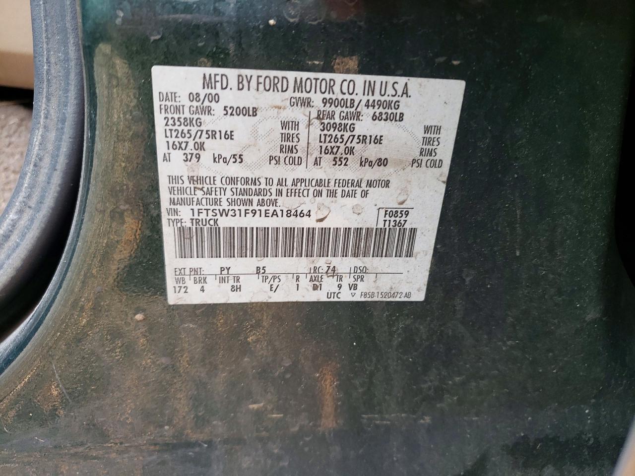 2001 Ford F350 Srw Super Duty Two Tone vin: 1FTSW31F91EA18464