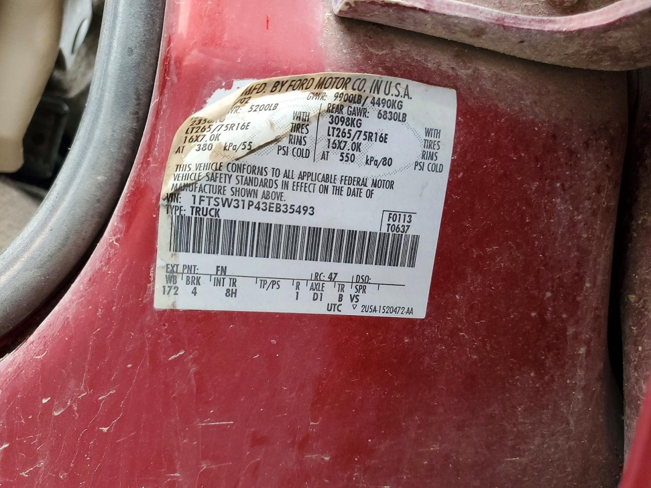 2003 Ford F350 Srw Super Duty Burgundy vin: 1FTSW31P43EB35493