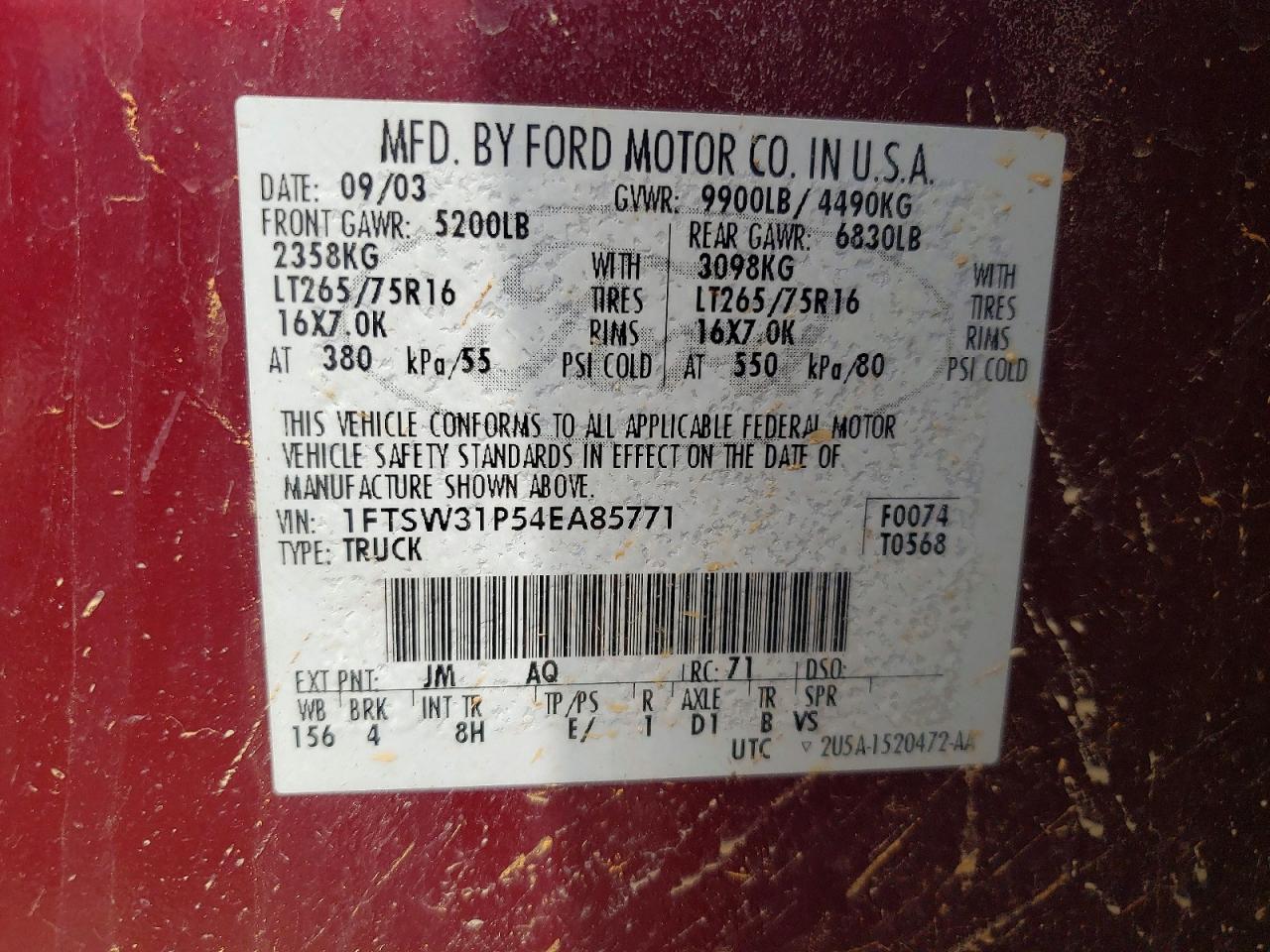 2004 Ford F350 Srw Super Duty Бордовый vin: 1FTSW31P54EA85771