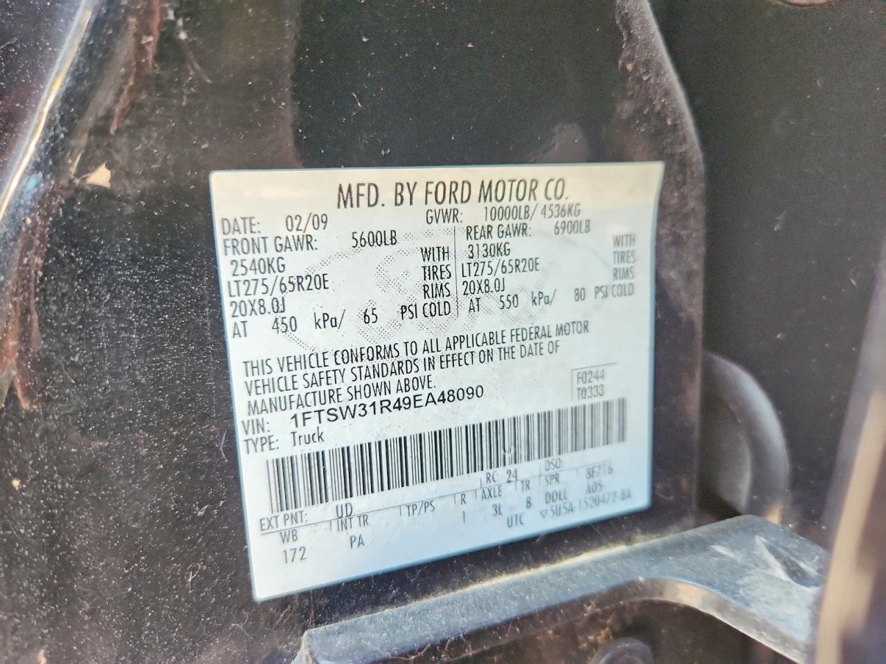 2009 Ford F350 Black vin: 1FTSW31R49EA48090