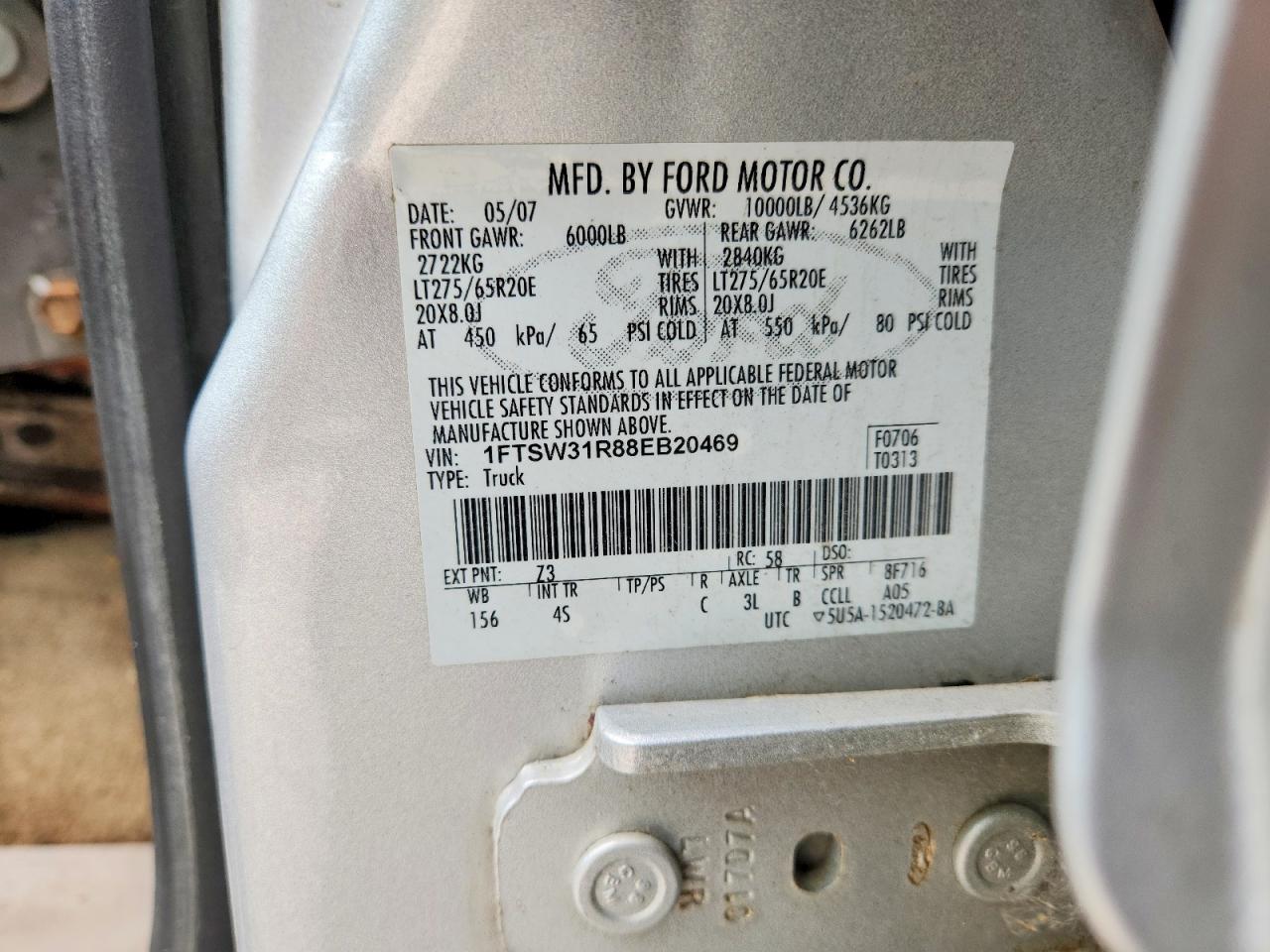 2008 Ford F350 Srw Super Duty Silver vin: 1FTSW31R88EB20469
