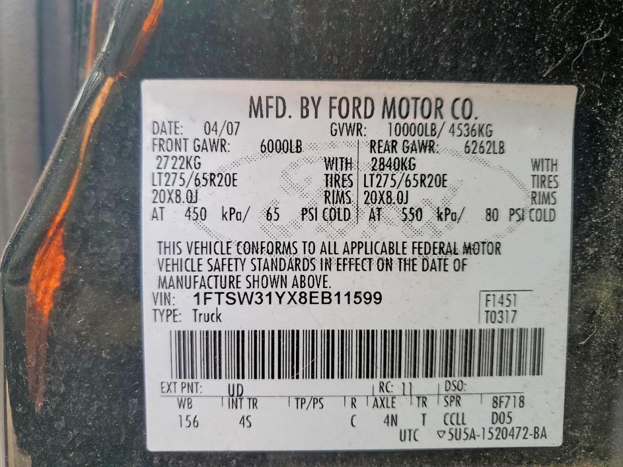 2008 Ford F350 Srw Super Duty Black vin: 1FTSW31YX8EB11599