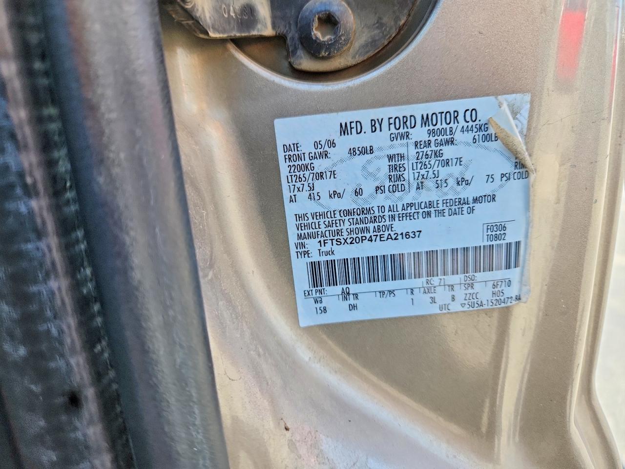 2007 Ford F250 Super Duty Tan vin: 1FTSX20P47EA21637