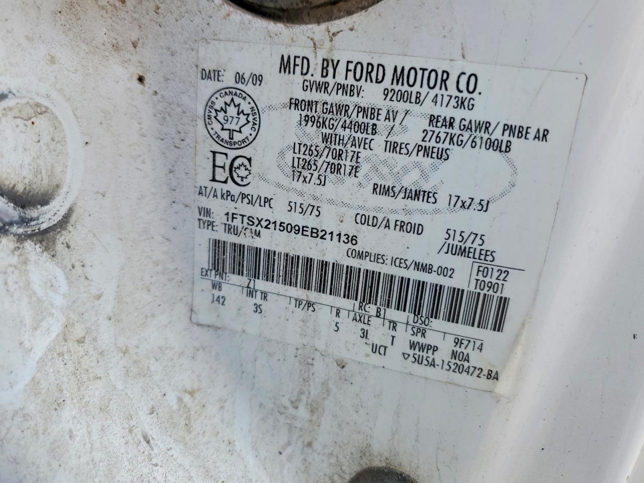 2009 Ford F250 Super Duty White vin: 1FTSX21509EB21136