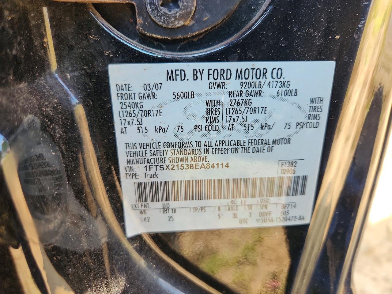 2008 Ford F250 Super Duty Black vin: 1FTSX21538EA84114