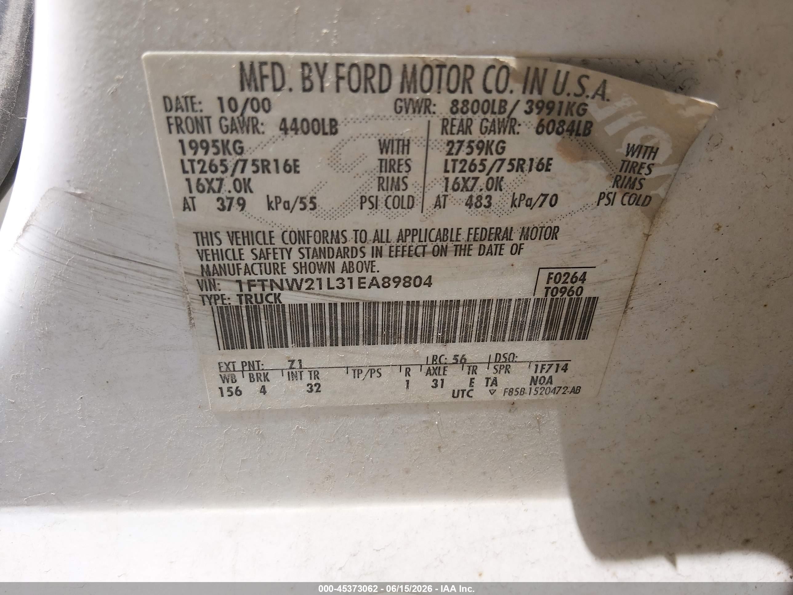 2005 Ford F-250 Lariat/xl/xlt White vin: 1FTSX21545EC73818
