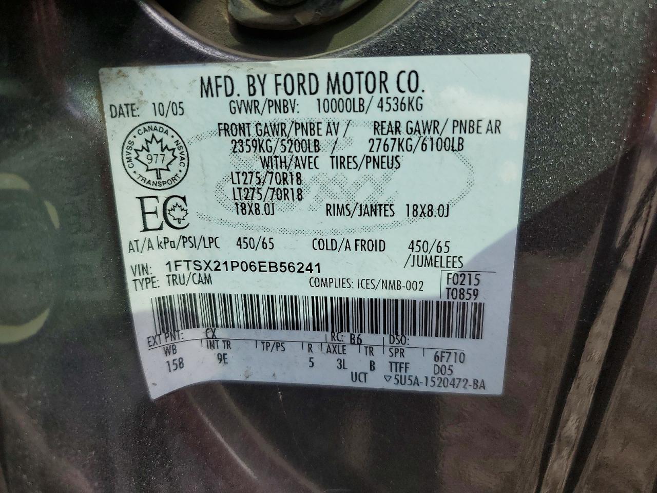 2006 Ford F250 Super Duty Gray vin: 1FTSX21P06EB56241