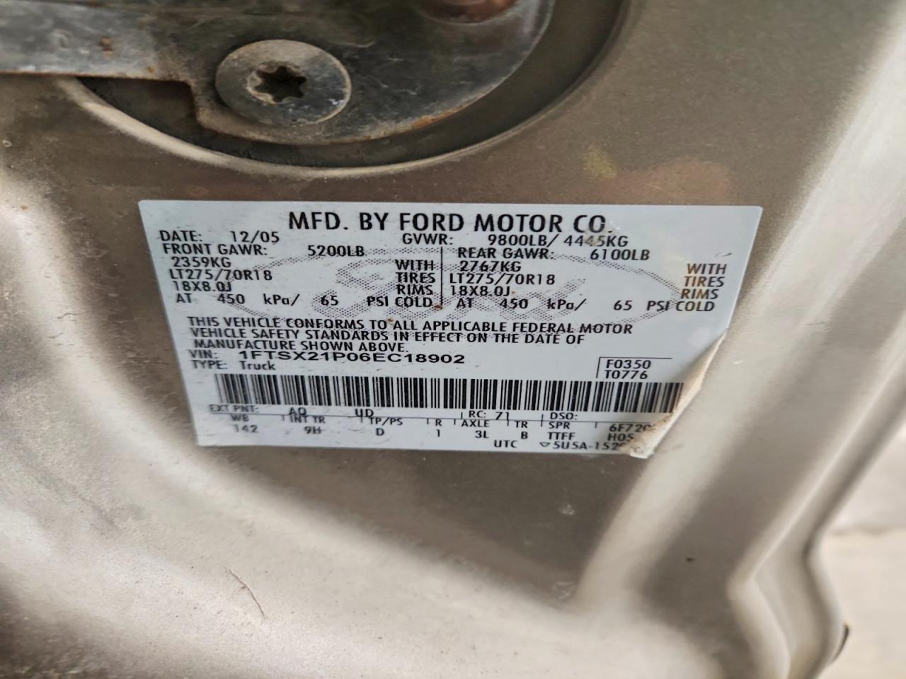 2006 Ford F250 Super Duty Tan vin: 1FTSX21P06EC18902