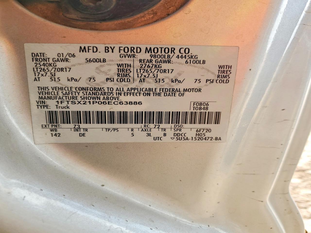 2006 Ford F250 Super Duty Silver vin: 1FTSX21P06EC63886