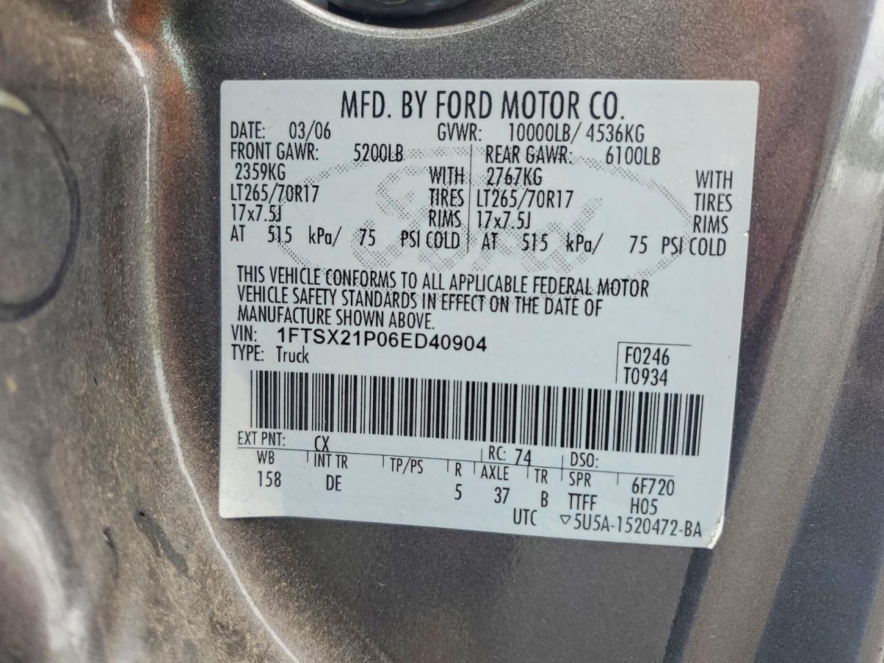 2006 Ford F250 Super Duty Gray vin: 1FTSX21P06ED40904