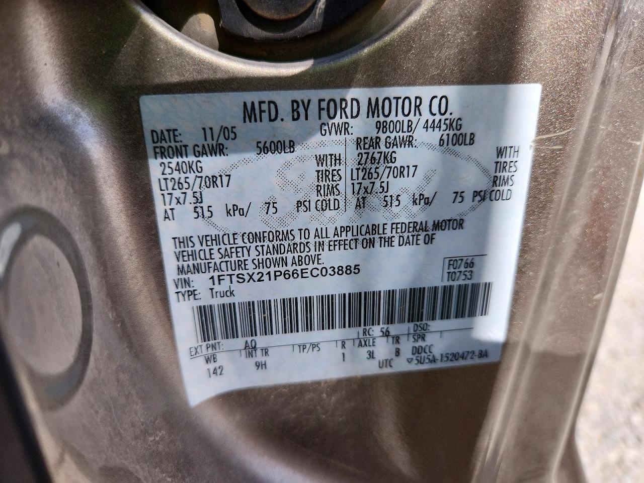 2006 Ford F250 Super Duty Tan vin: 1FTSX21P66EC03885