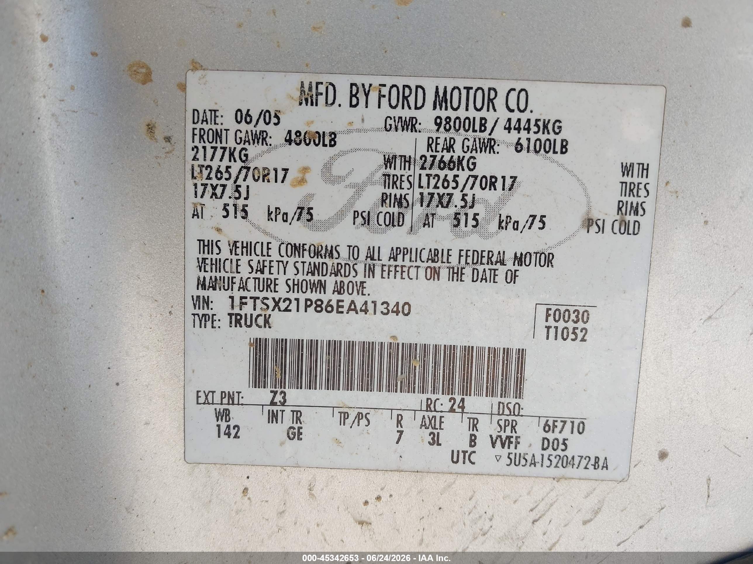 2006 Ford F-250 Lariat/xl/xlt Silver vin: 1FTSX21P86EA41340