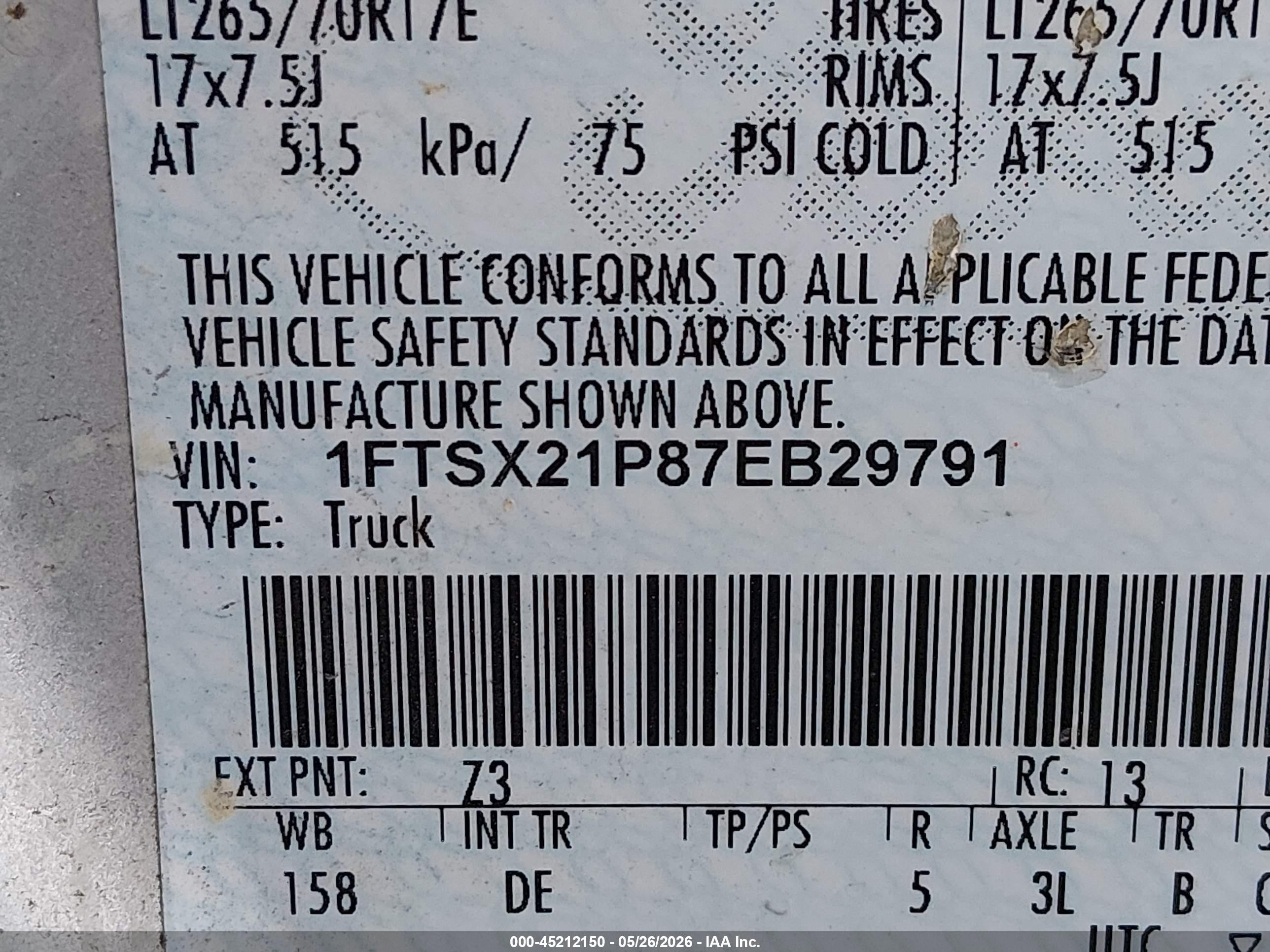 2007 Ford F-250 Lariat/xl/xlt Silver vin: 1FTSX21P87EB29791