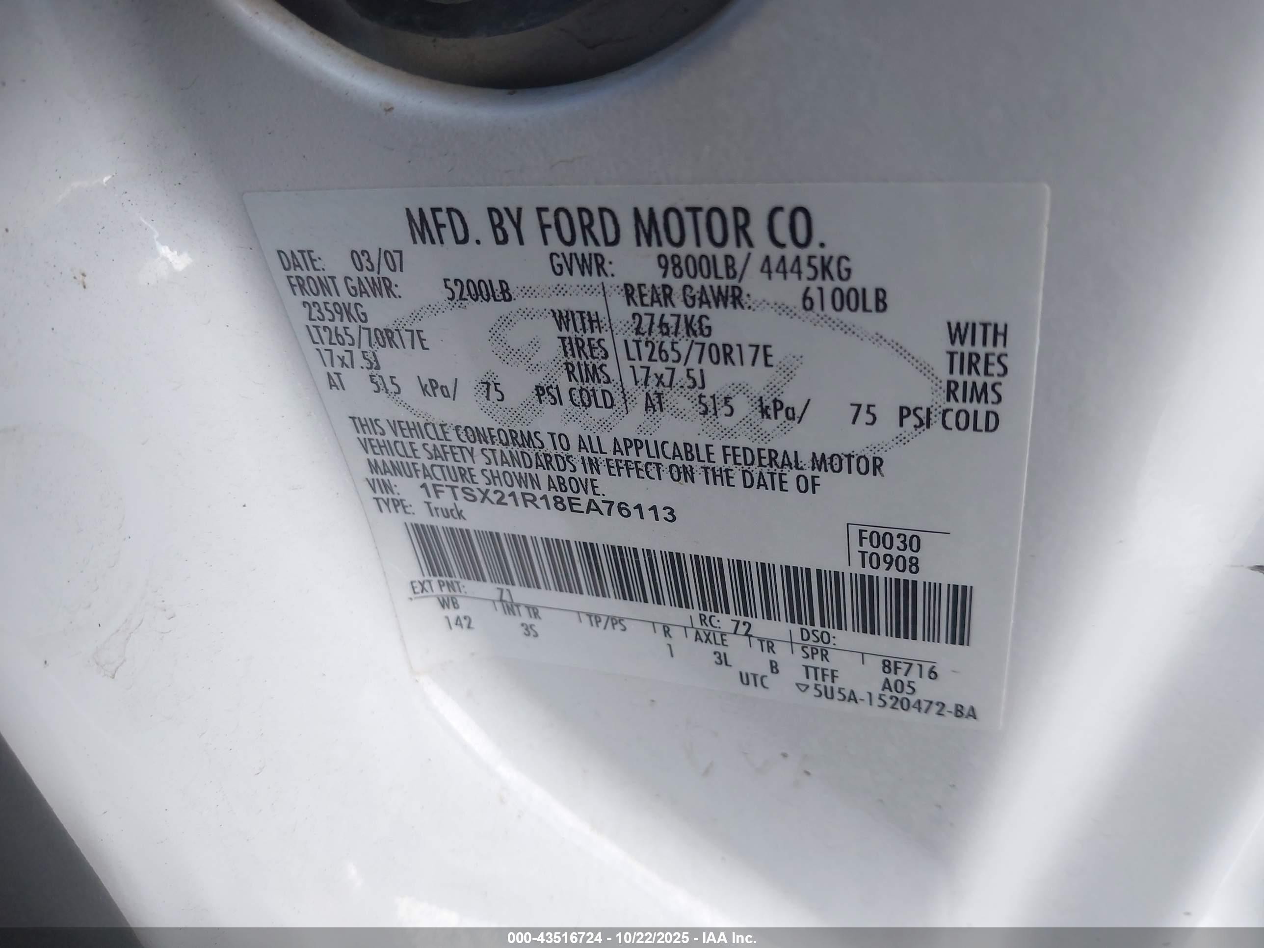 2008 Ford F-250 Xlt White vin: 1FTSX21R18EA76113