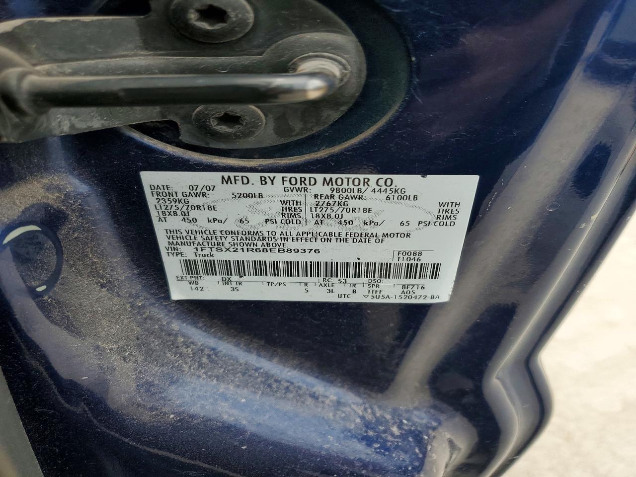 2008 Ford F250 Super Duty Blue vin: 1FTSX21R68EB89376