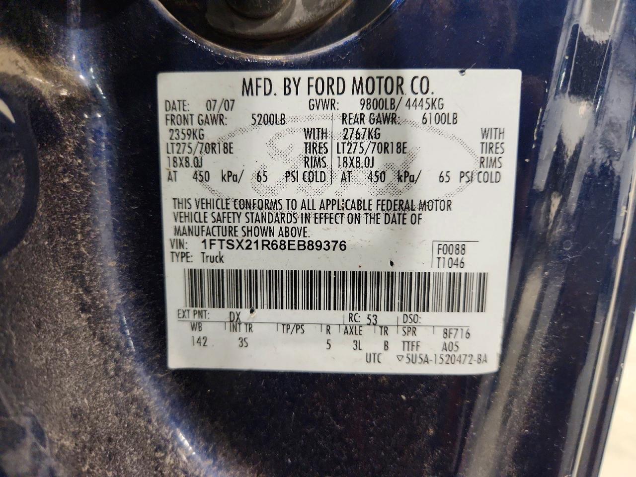 2006 Ford F-250 Blue vin: 1FTSX21R68EB89376