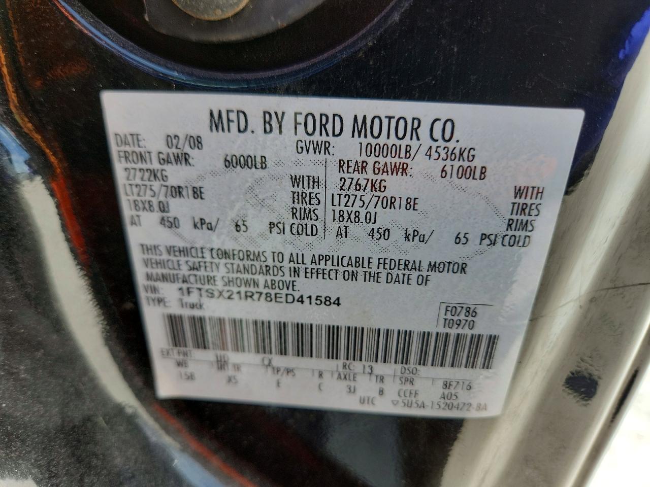 2008 Ford F250 Super Duty Черный vin: 1FTSX21R78ED41584