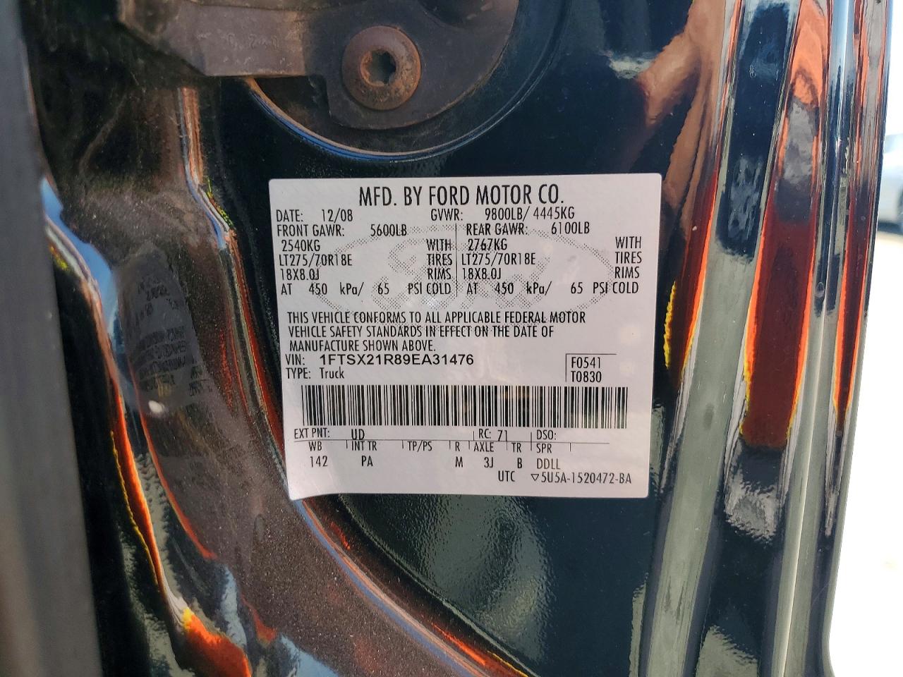 2009 Ford F250 Black vin: 1FTSX21R89EA31476
