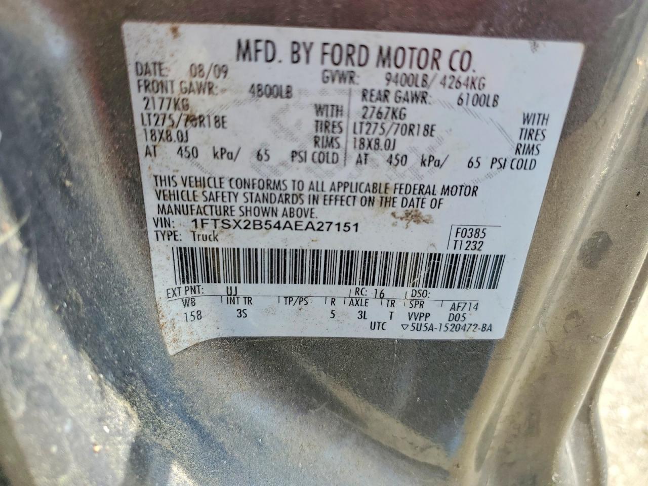 2010 Ford F250 Super Duty Gray vin: 1FTSX2B54AEA27151
