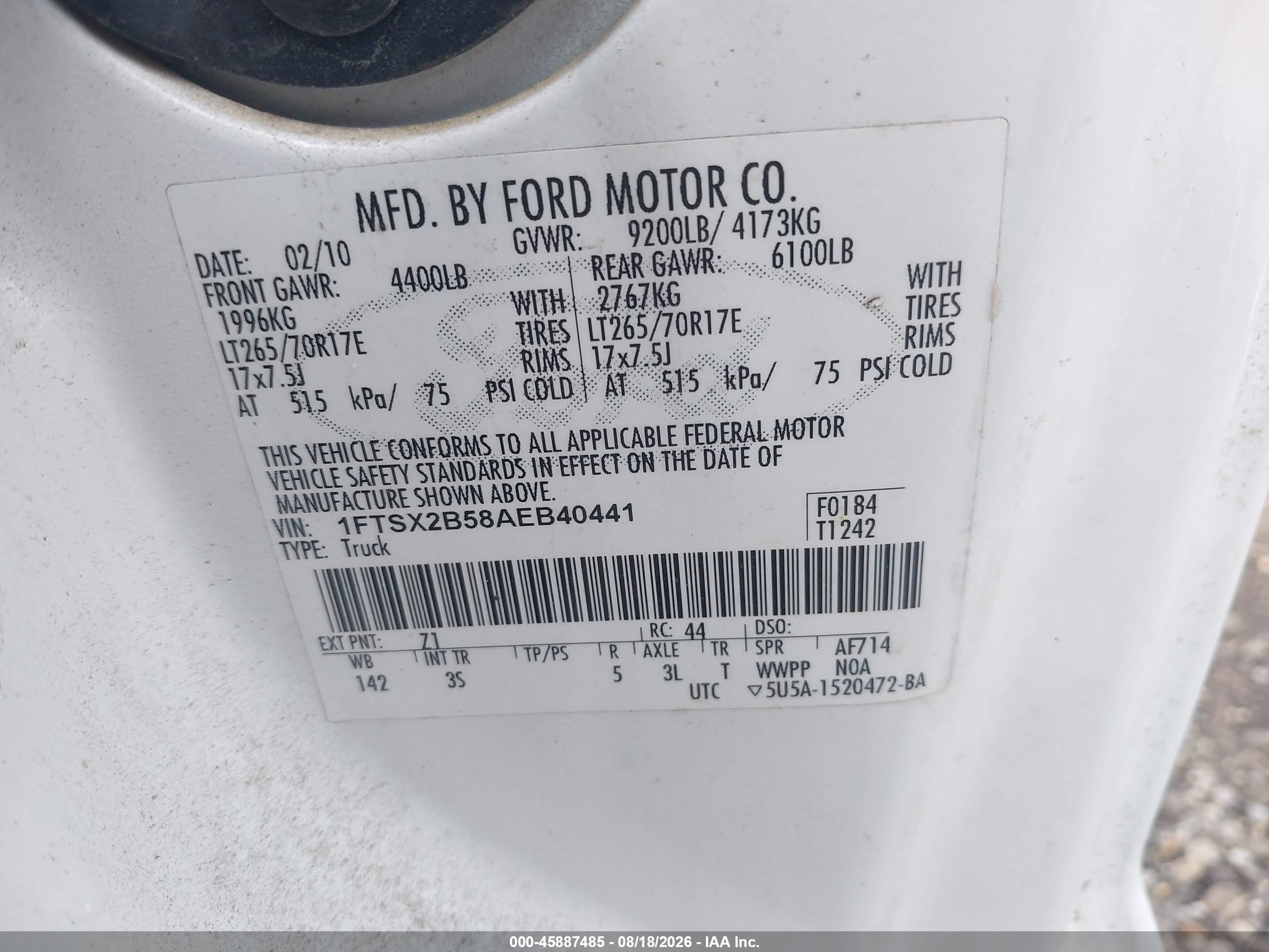 2010 Ford Super Duty F-250 Srw Lariat/xl/xlt White vin: 1FTSX2B58AEB40441