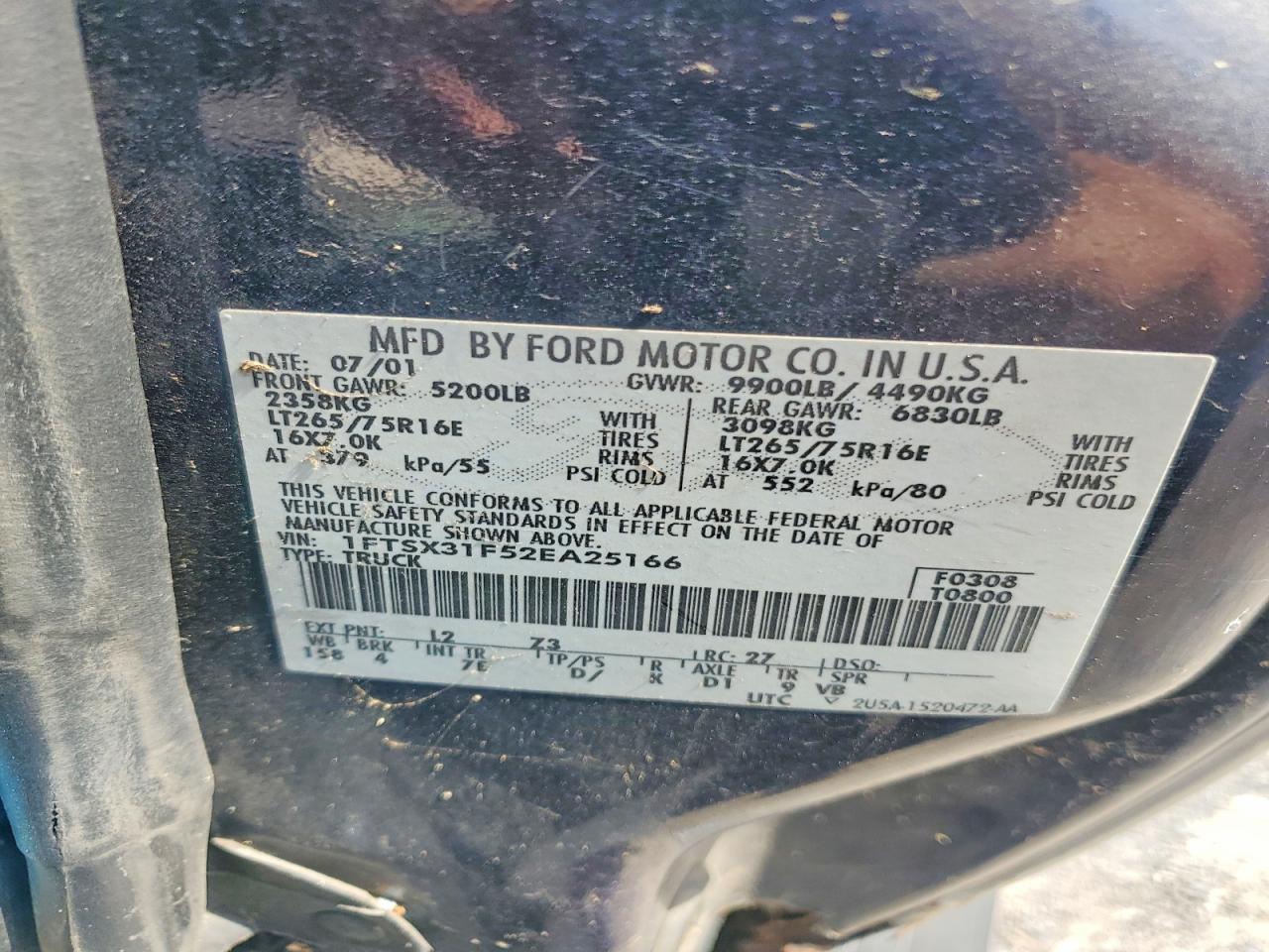 2002 Ford F350 Srw Super Duty Blue vin: 1FTSX31F52EA25166