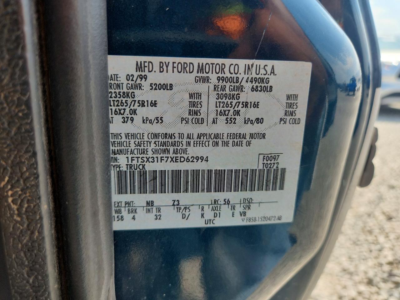 1999 Ford F350 Srw Super Duty Teal vin: 1FTSX31F7XED62994