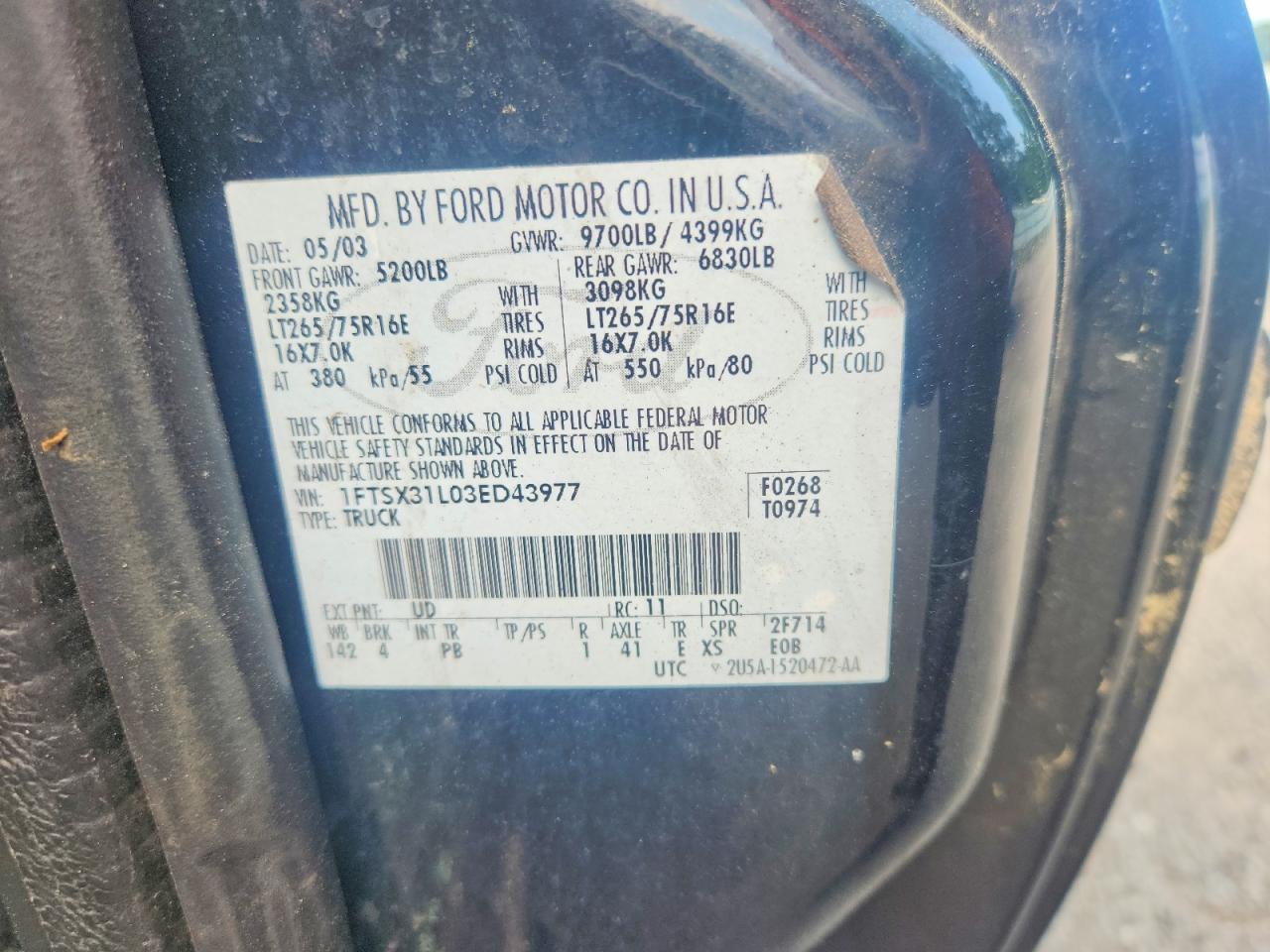 2003 Ford F350 Srw Super Duty Black vin: 1FTSX31L03ED43977