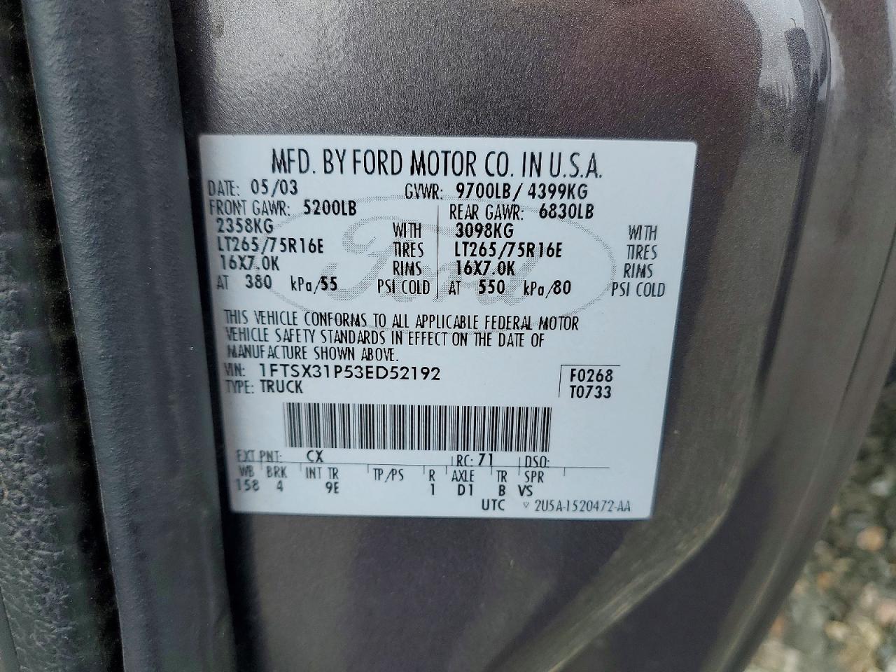 2003 Ford F-350 Super Duty Gray vin: 1FTSX31P53ED52192