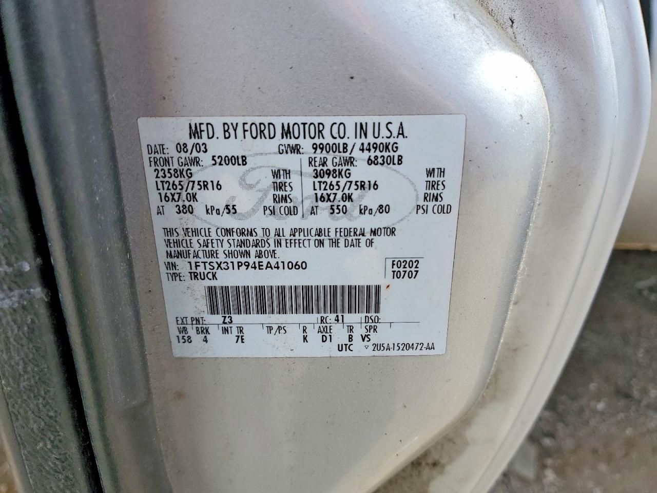 2004 Ford F350 Srw Super Duty Silver vin: 1FTSX31P94EA41060