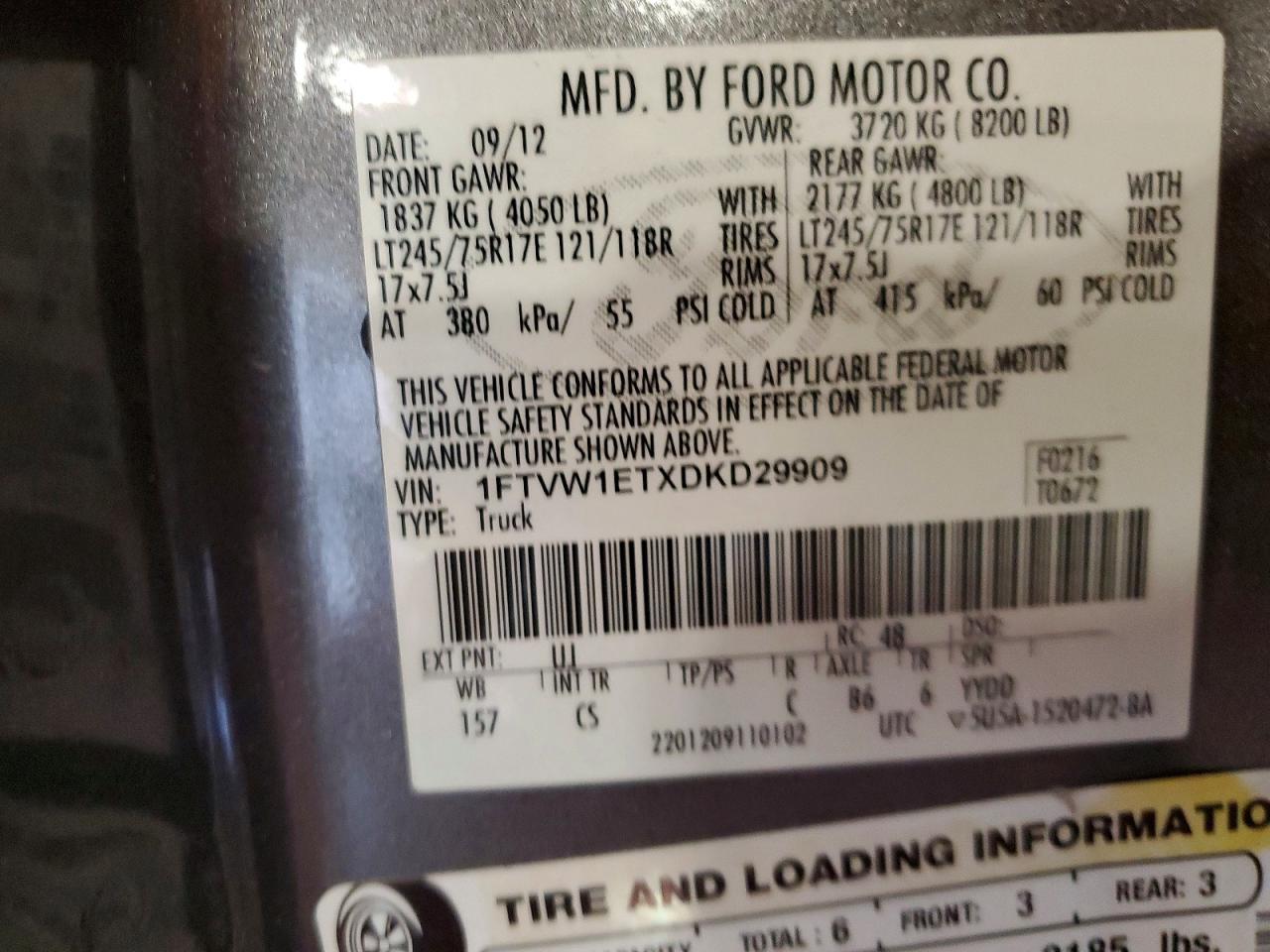 2013 Ford F150 Supercrew Gray vin: 1FTVW1ETXDKD29909