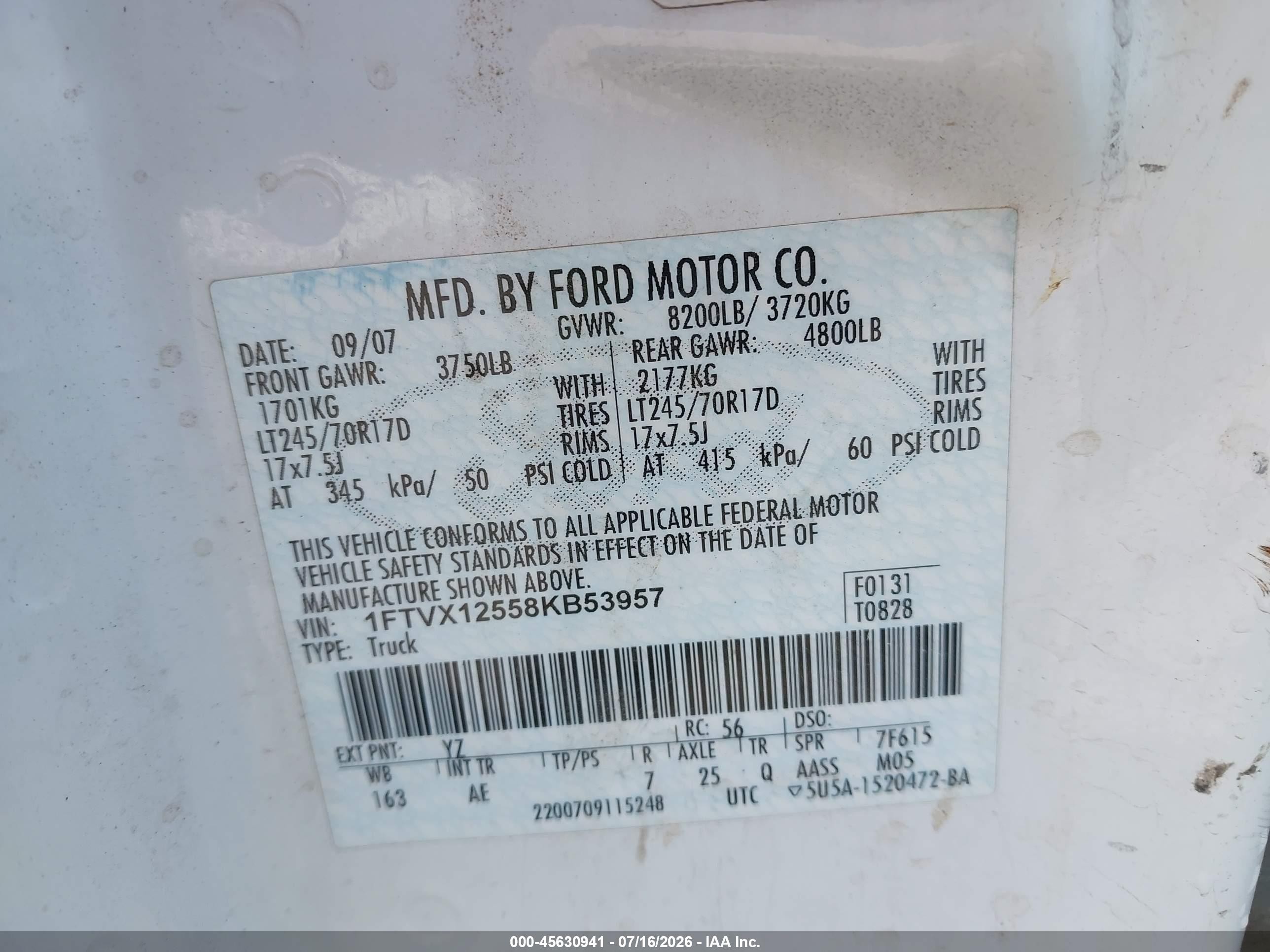 2008 Ford F-150 Xl/xlt Белый vin: 1FTVX12558KB53957