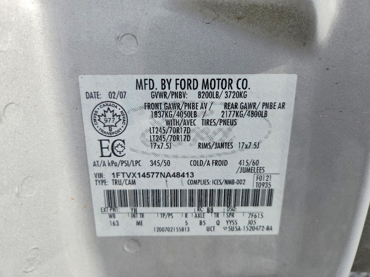 2007 Ford F150 Silver vin: 1FTVX14577NA48413