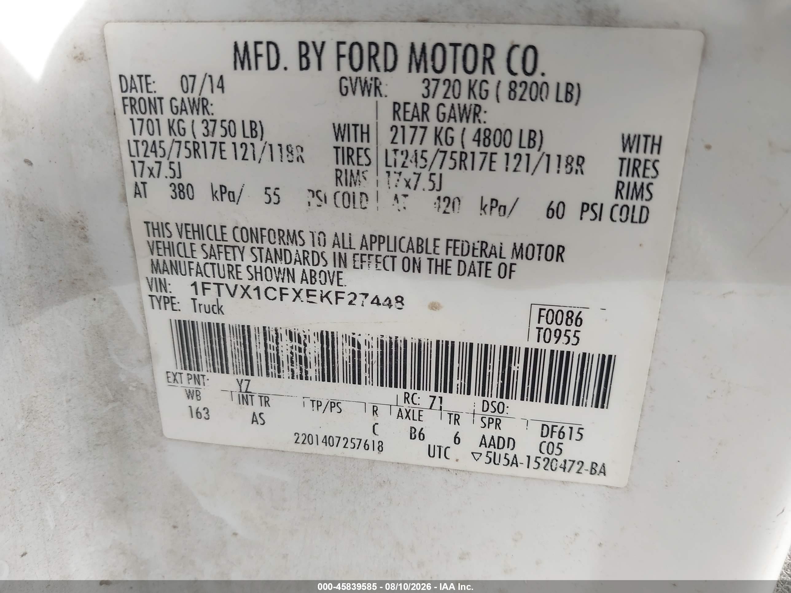 2014 Ford F-150 Xl White vin: 1FTVX1CFXEKF27448
