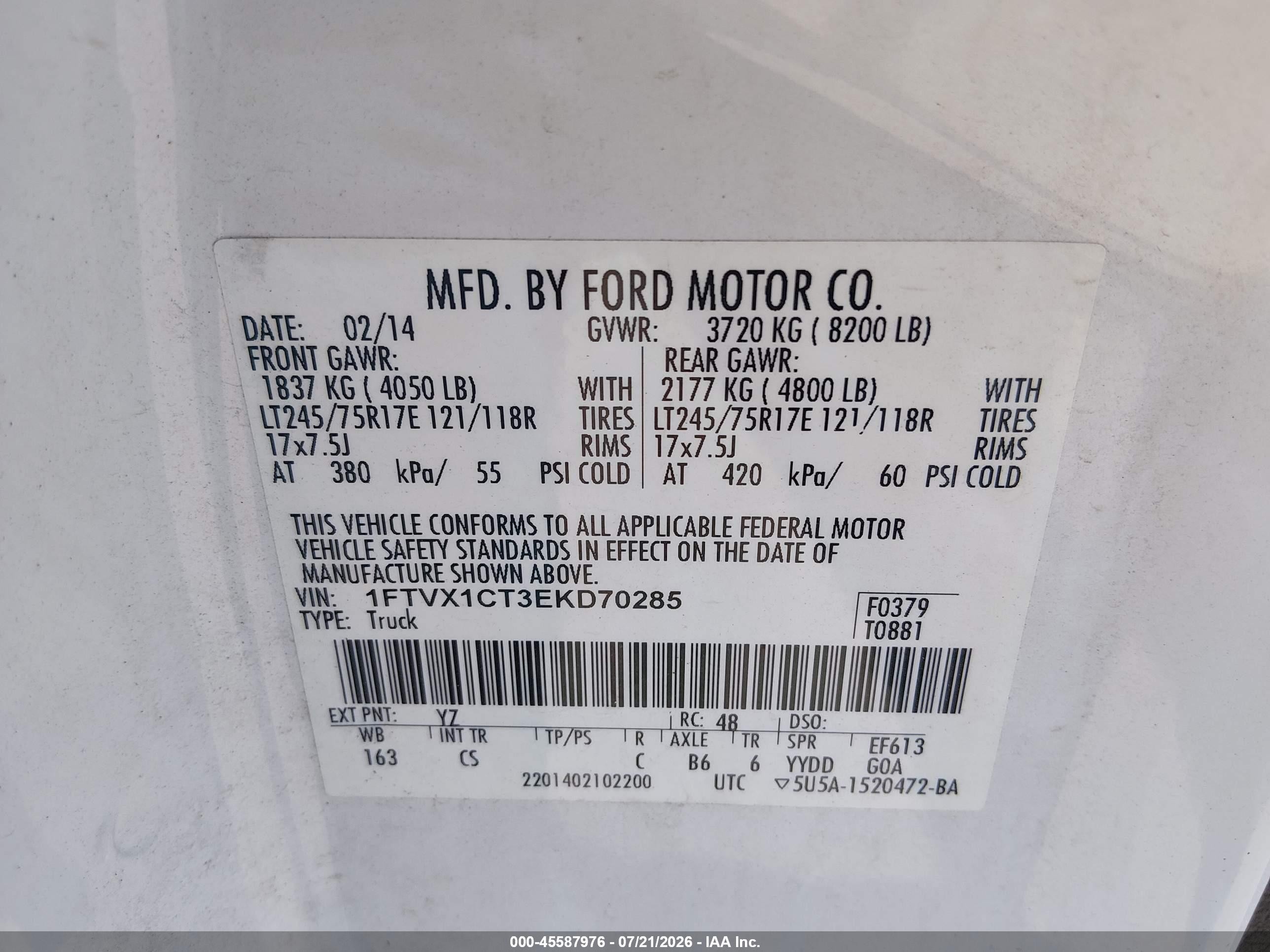 2014 Ford F-150 Xl White vin: 1FTVX1CT3EKD70285