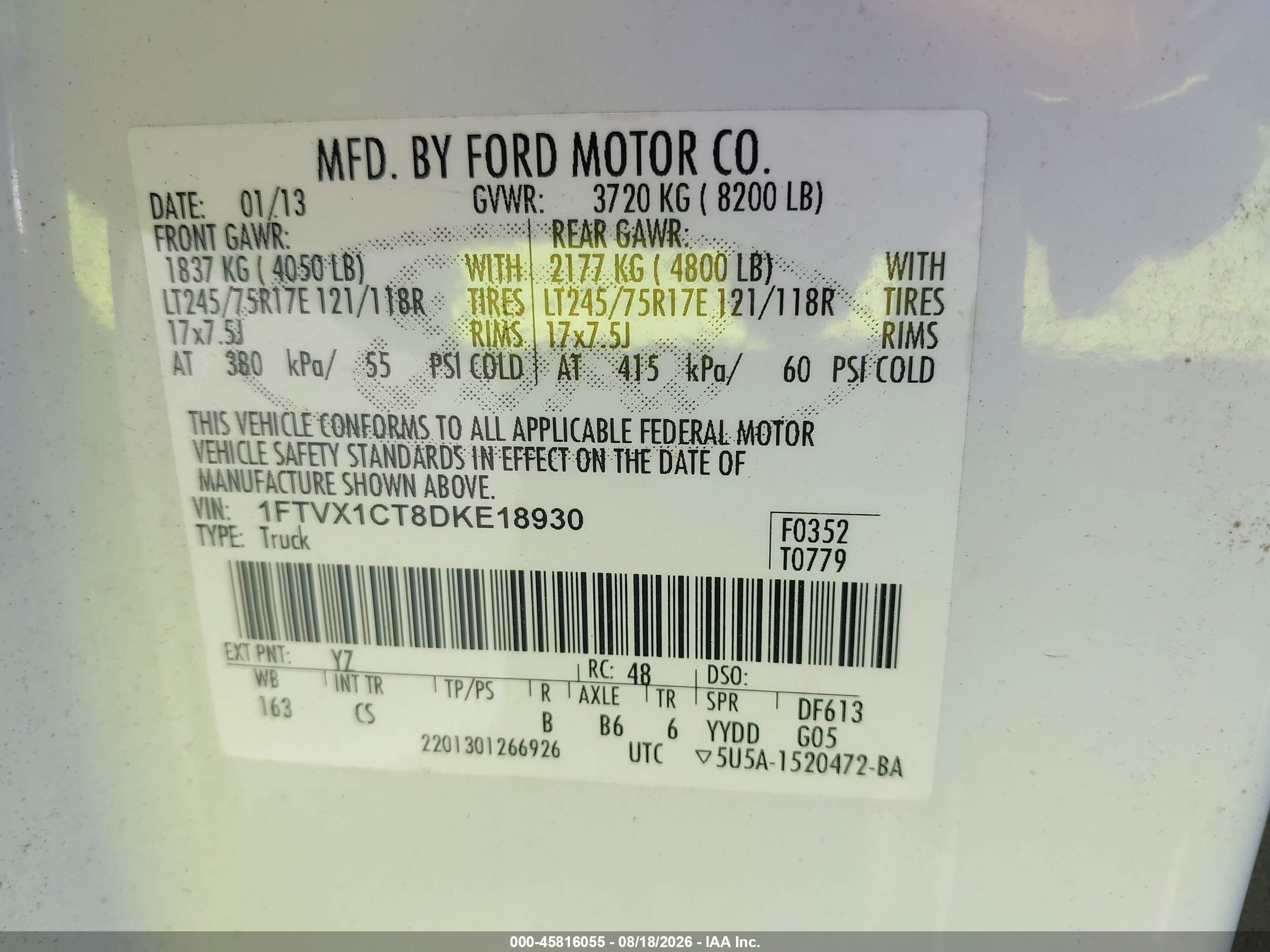 2013 Ford F-150 Xl W/hd Payload Pkg White vin: 1FTVX1CT8DKE18930