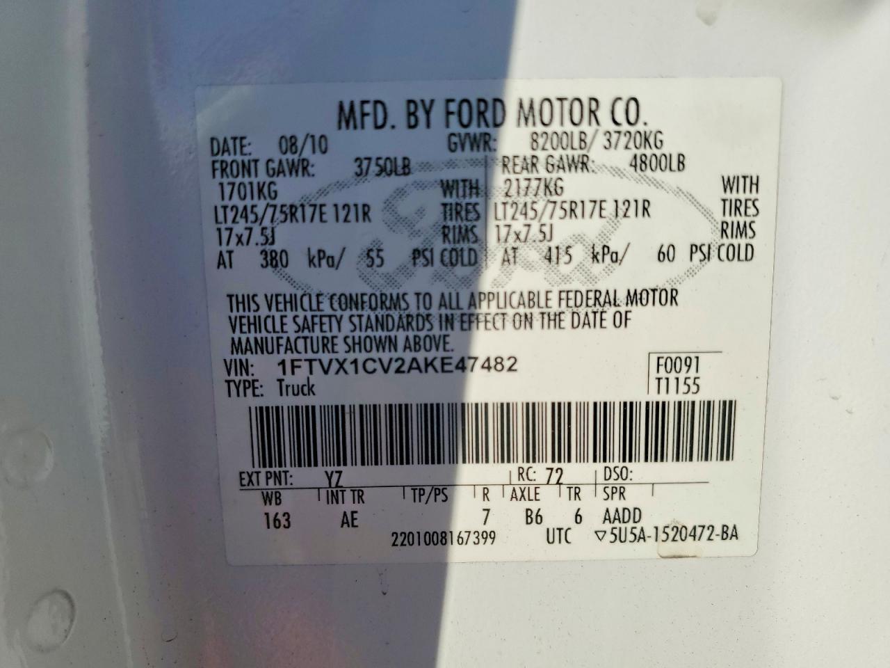 2010 Ford F150 Super Cab White vin: 1FTVX1CV2AKE47482