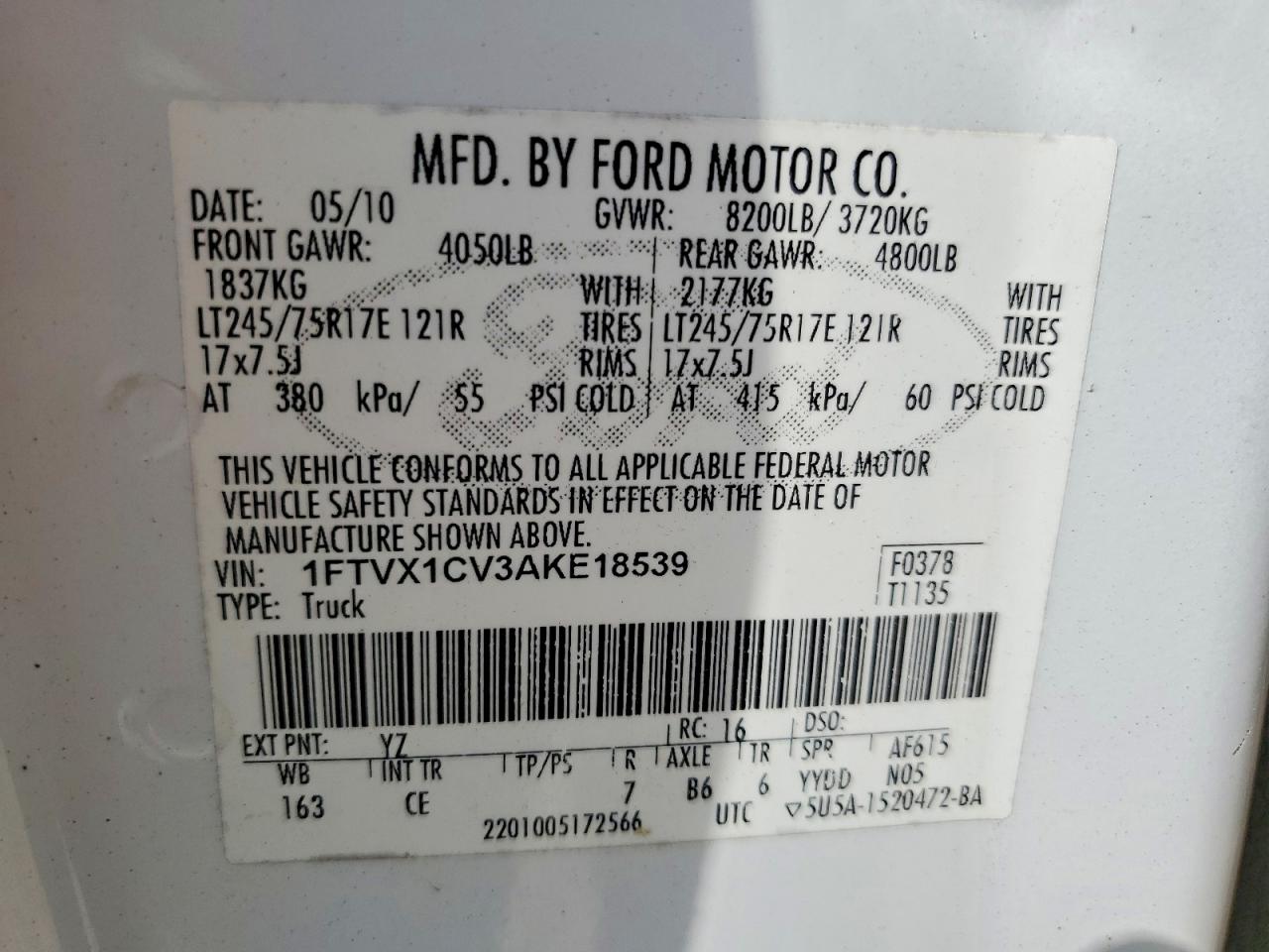 2010 Ford F150 Super Cab White vin: 1FTVX1CV3AKE18539